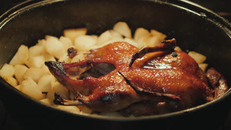 A-Woman-In-A-Glove-Opens-The-Lid-Of-The-Roaster-Where-The-Morning-Is-Fried-In-Potatoes