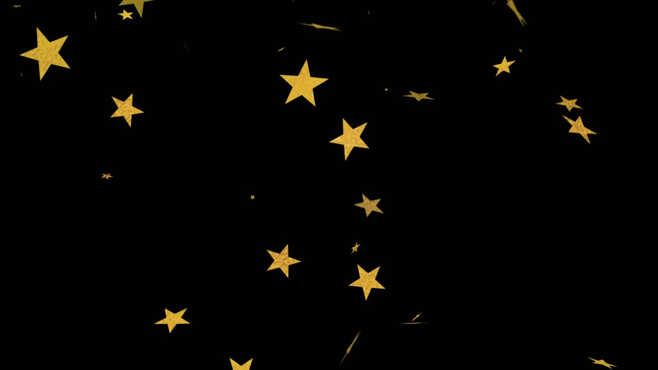 Neon rectangle appearing, palm fronds emerging, golden stars swirling and collecting, creating loop