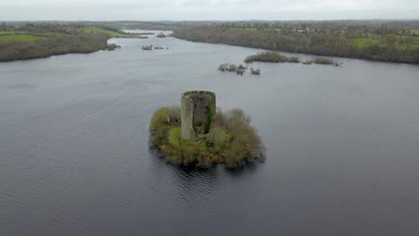 cloughoughter castle drone aerial shot. ireland. february 2022