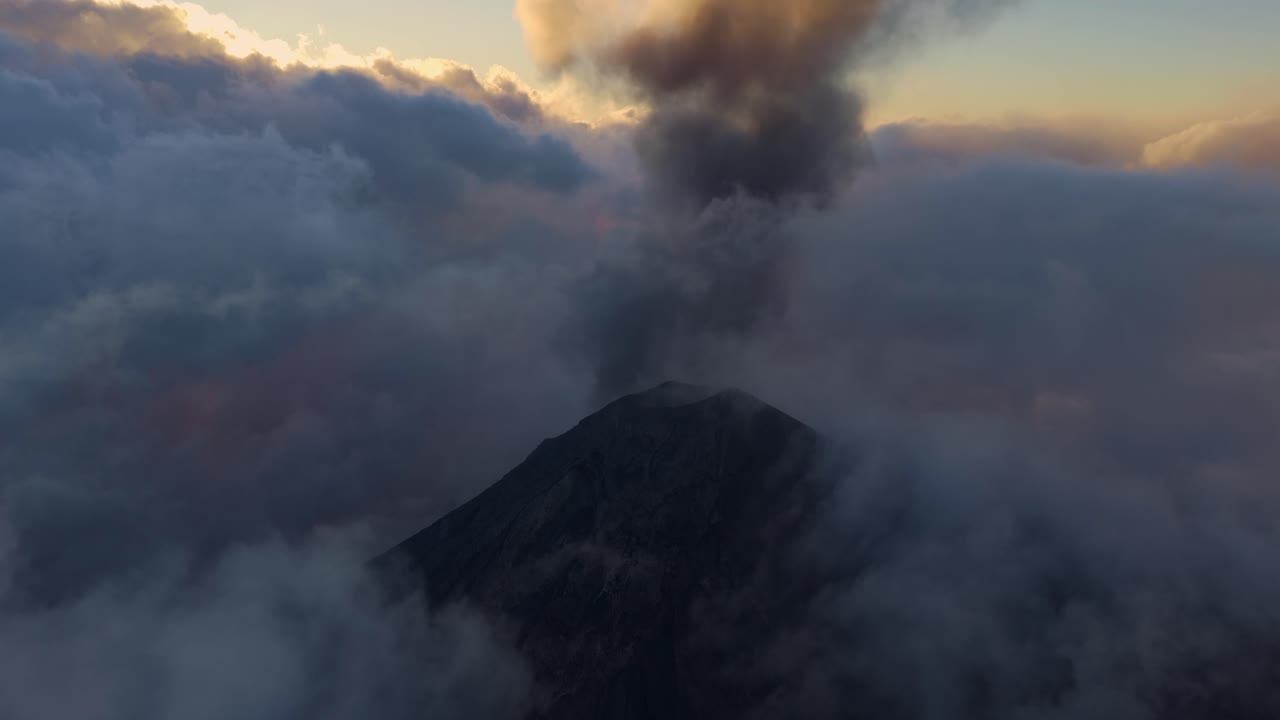 Drone shot of Fuego an active volcano in Guatemala