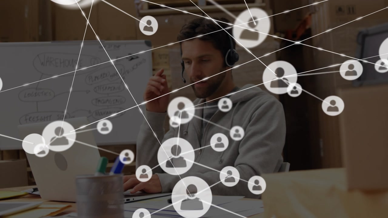 Animation of network of network of network businesswoman using network businesswoman