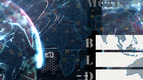 animation of globe and world map over data processing