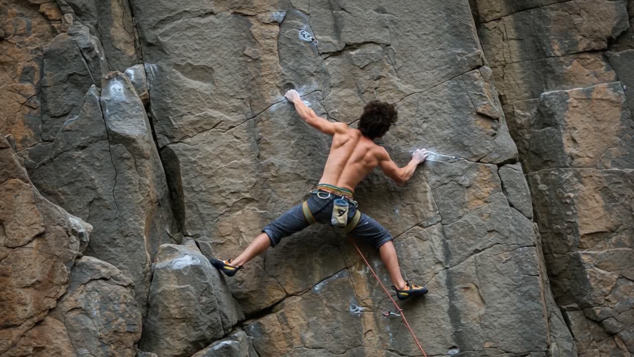 A Focused Rock Climber Ascends a Rugged Cliffside with Skill and Determination, Showcasing Strength and Technique in an Outdoor Climbing Environment