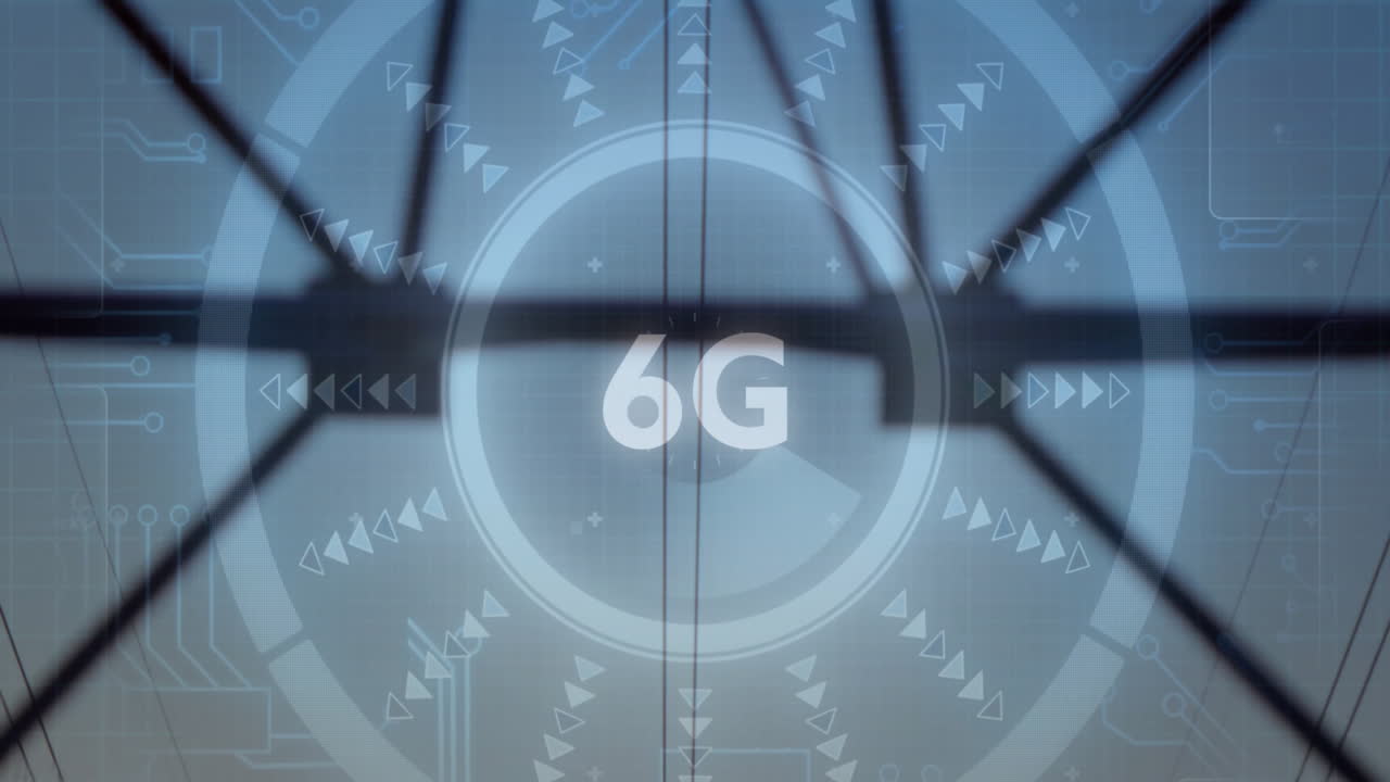 Digital interface elements with 6G text over blurred industrial structure