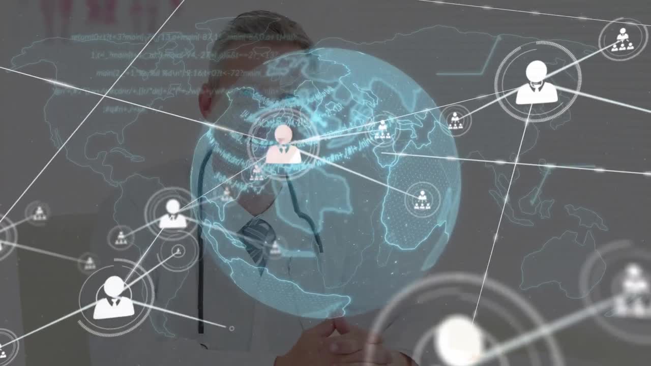animación de la red de conexiones un globo sobre el médico caucásico