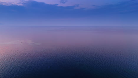 endless seascape colored pink at the time of sunset. little light sign splashes in the water