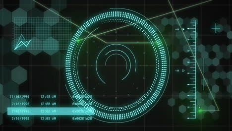 animación del alcance y procesamiento de datos sobre fondo negro
