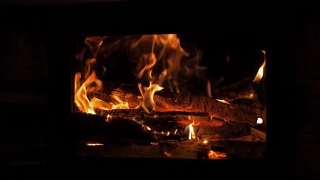 glowing flame in fireplace, slow motion