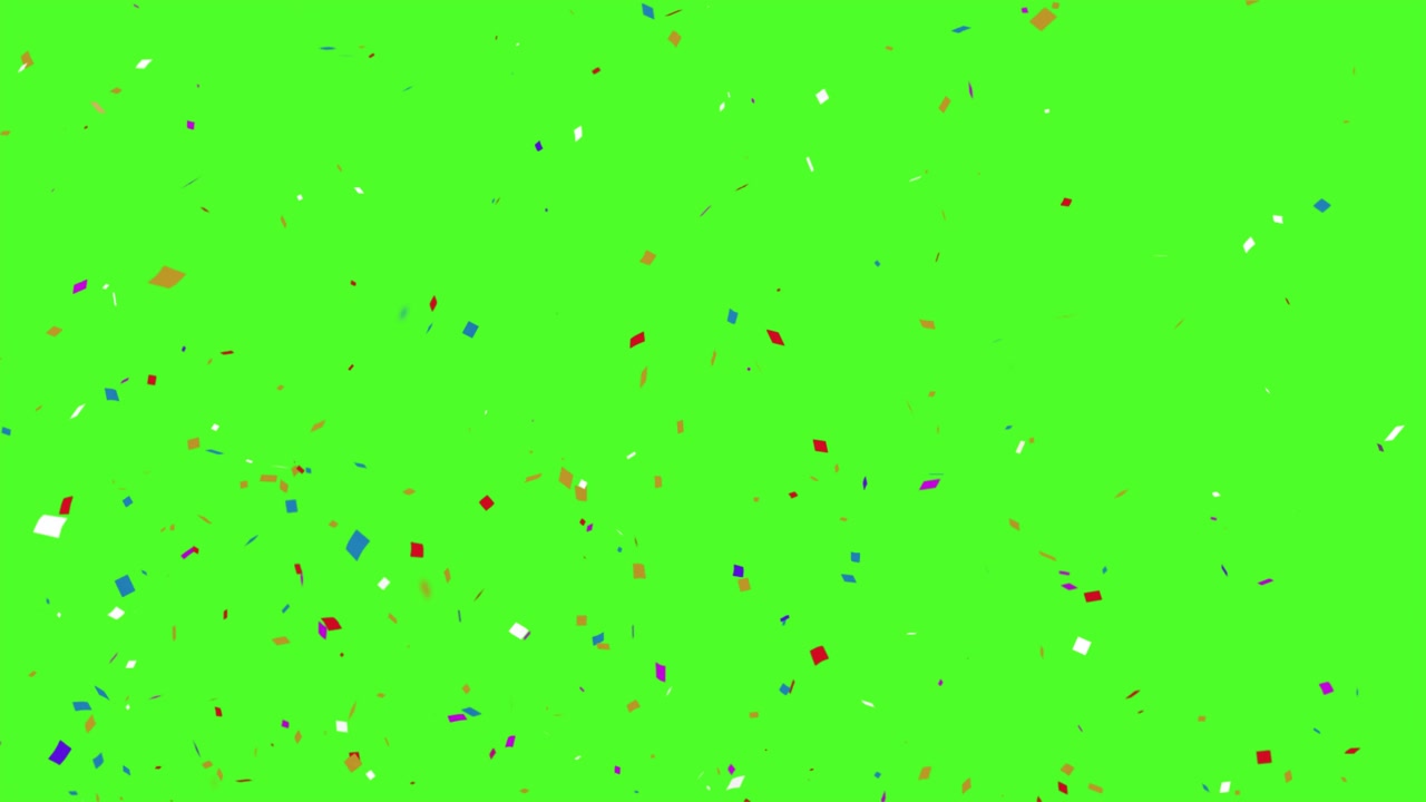 Animazione 4K di particelle di coriandoli colorati isolate, esplosioni di popper in caduta, canale alfa