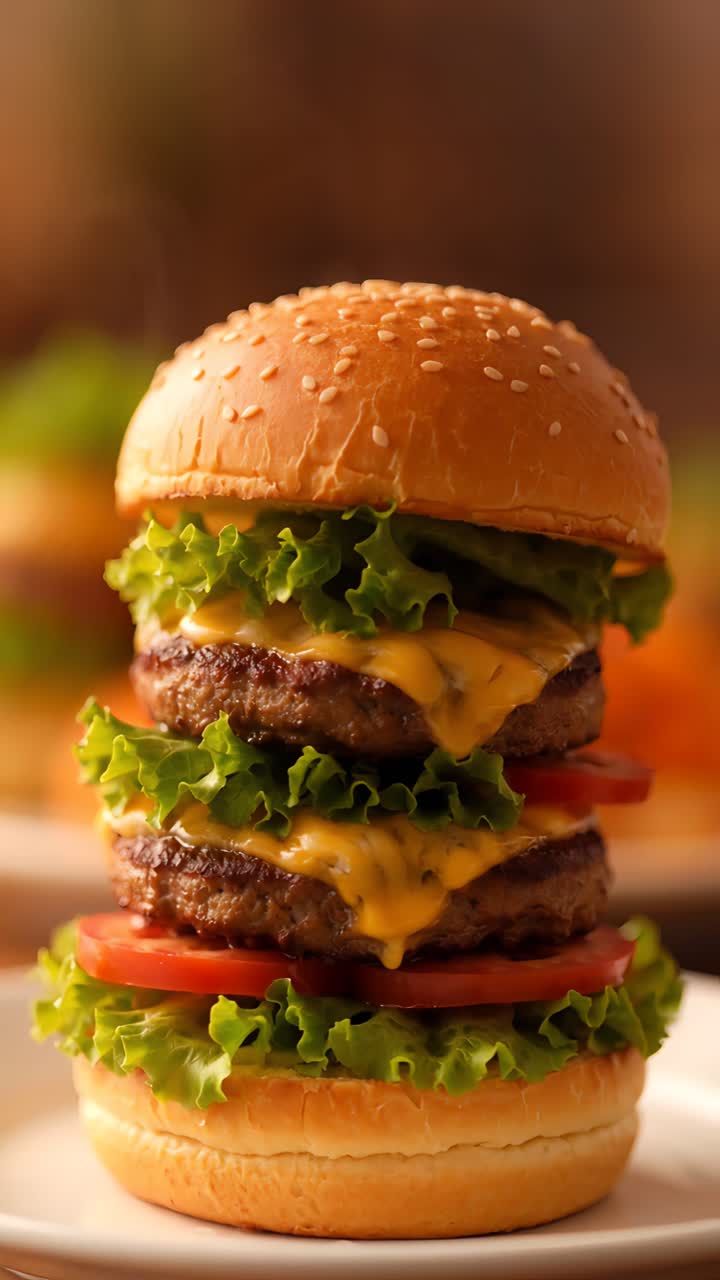 Hamburger Succoso Primo Piano Sfondo Bokeh 4K