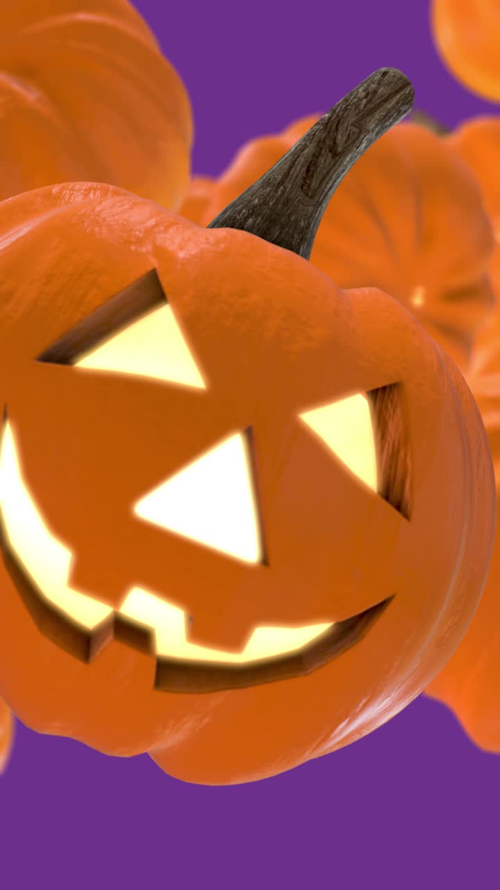 Glowing Jack-o'-Lantern Rotating on a Purple Background