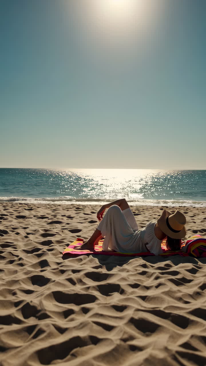 Woman Relaxing on a Sunny Beach