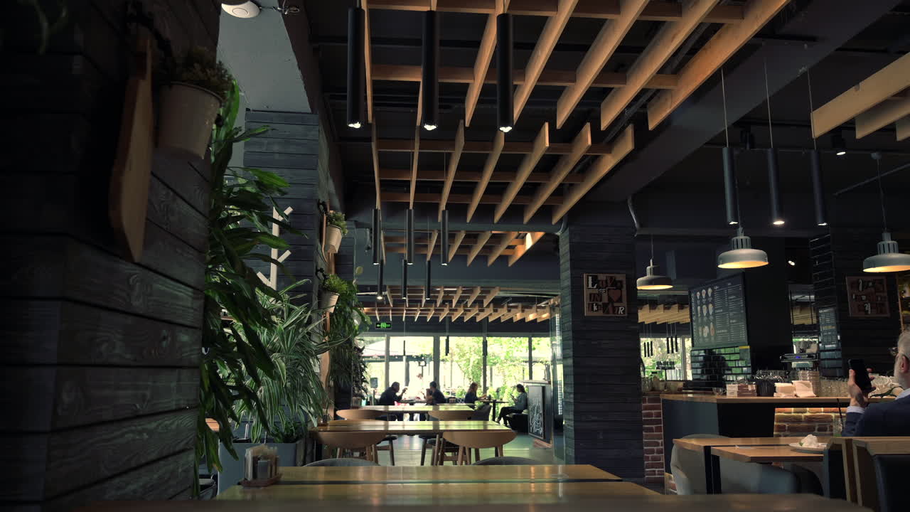 Chisinau, Moldova - May 24, 2021: The inside of the restaurant with people in it