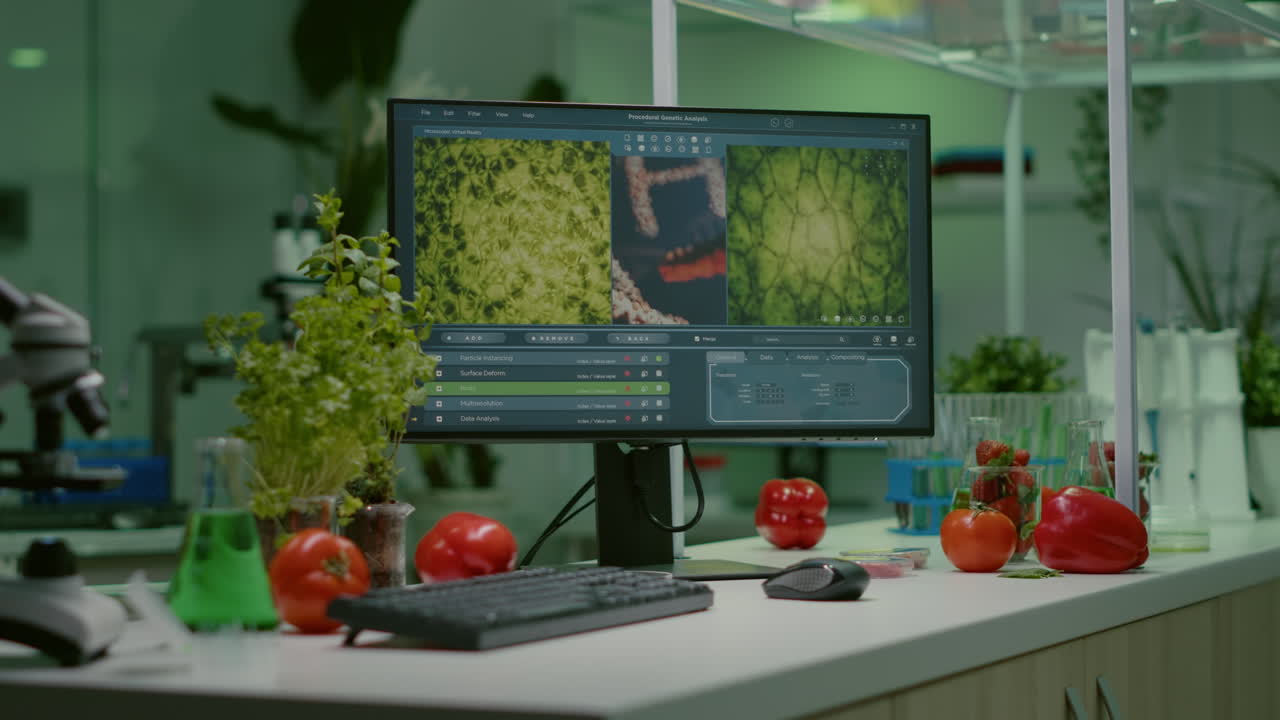 Empty biochemistry laboratory with nobody in it prepared for biological experiment