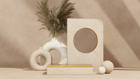 luminous product podium with vases on white background. 3d render