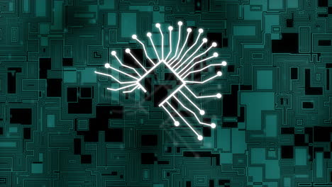 animation of digital processor with ai text over moving shapes