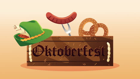 oktoberfest celebration lettering in wooden label and tyrolean hat