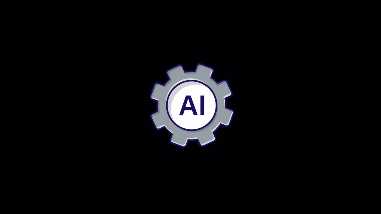 Rotating AI Gear Icon on Black Background