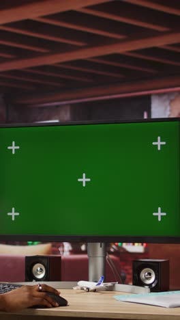 vertical video teleworker using green screen pc in home office to write emails