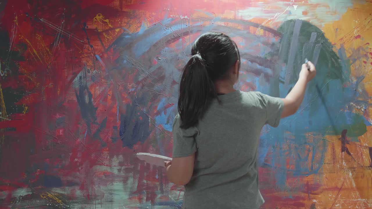 Child Painting Abstract Art on Wall