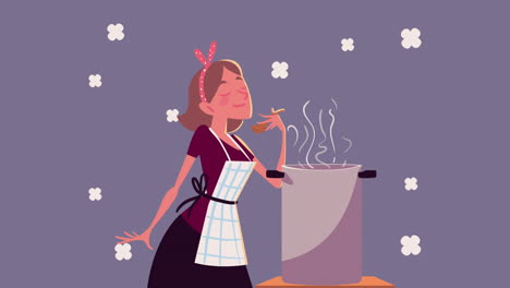 woman cooking kitchen recipe animation