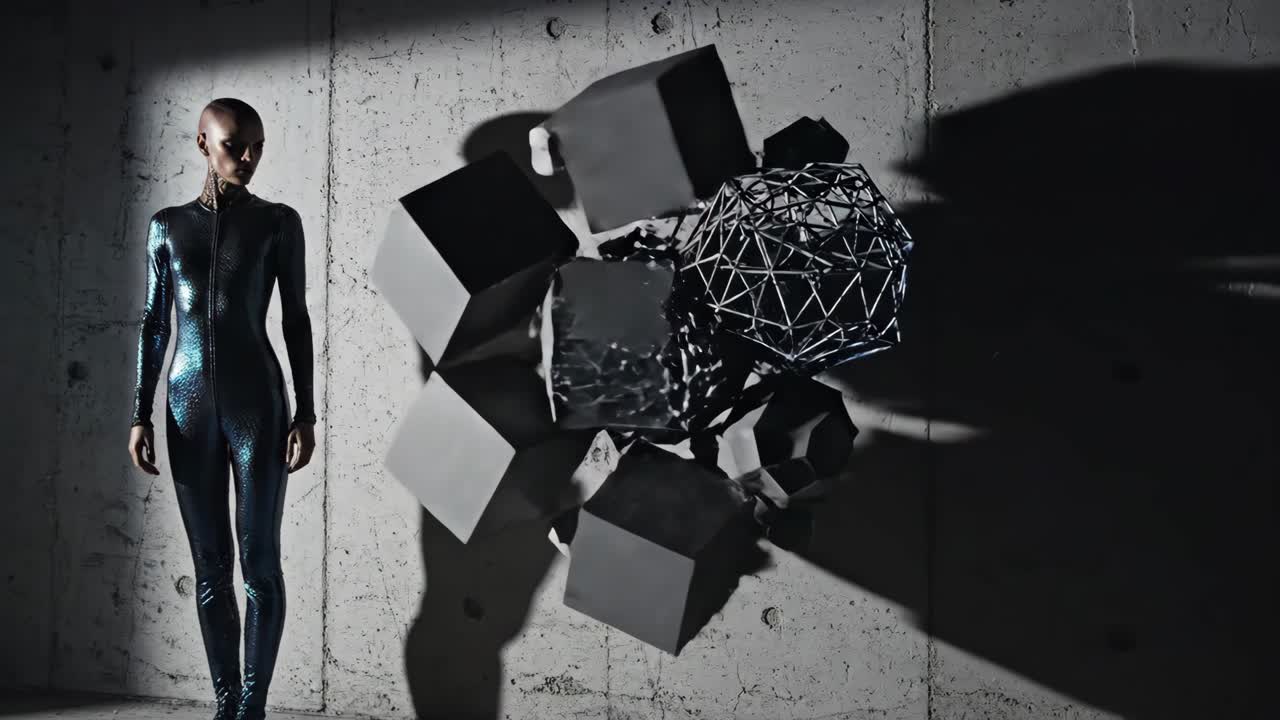 Futuristic Woman with Abstract Geometric Shapes