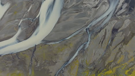 aerial view of a braided glacial river in iceland