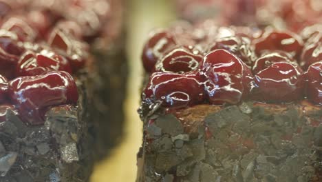 close-up of chocolate cherry cake