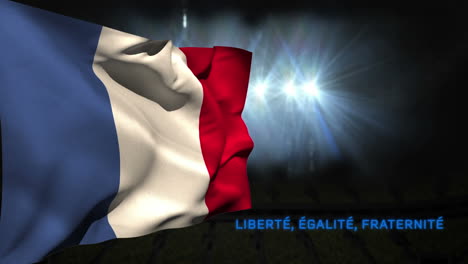animación de liberte, egalite, texto fraternite y bandera francesa y fuegos artificiales