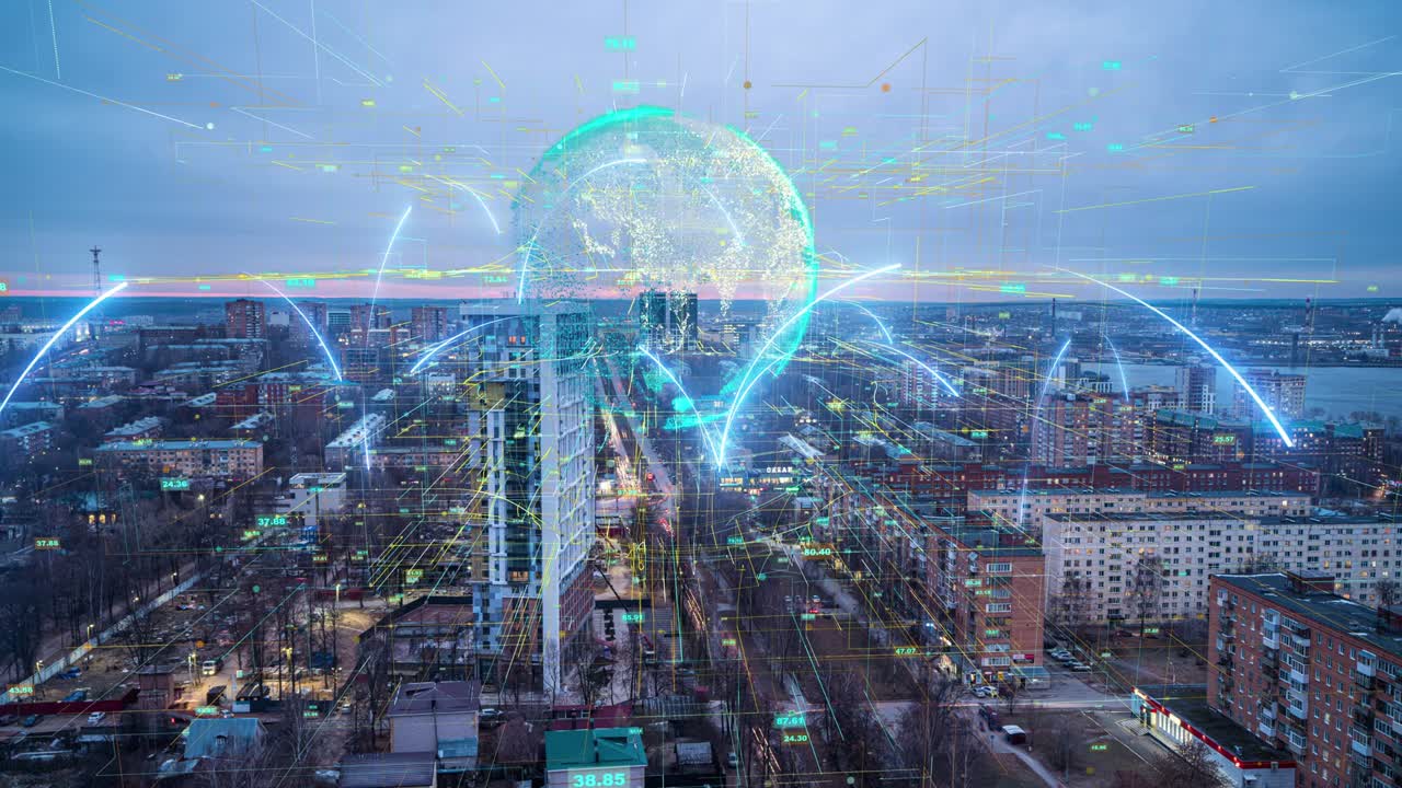 concepto de ciudad digital inteligente, vista aérea, dubai, emiratos árabes unidos, lapso de tiempo, video 4k, bucle