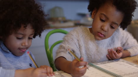 two children doing homework at kitchen table shot on r3d