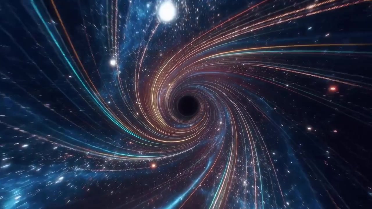 Spiralformet kosmisk hvirvel trækker partikler indad, visualisering af interstellær rejse til videnskabsmedier, hvirvlende