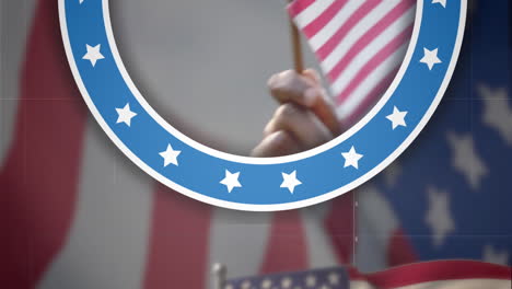 animation of presidential election text over person waving flag of usa