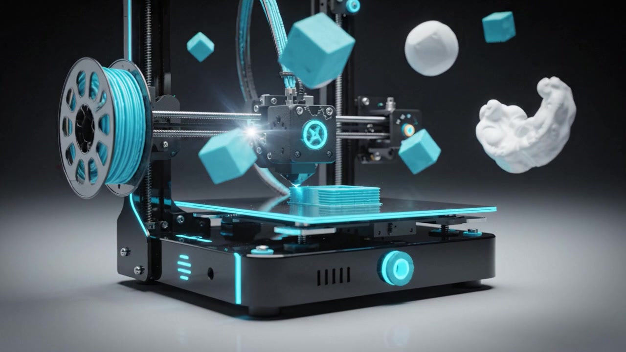 Stampante 3D avanzata che crea forme e design complessi con tecnologia innovativa, mostrando una fusione di arte e ingegneria di precisione con dettagli impressionanti.