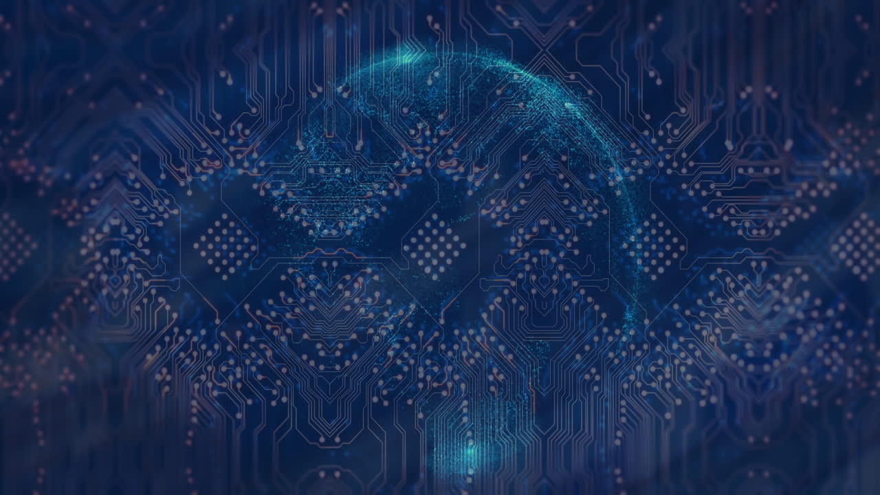 animación del globo, procesamiento de datos a través de una placa de circuitos informáticos