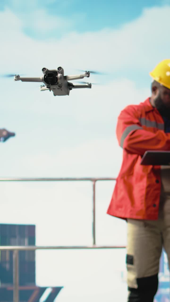 Vertical video Close up of drone gadget used by drilling rig technicians