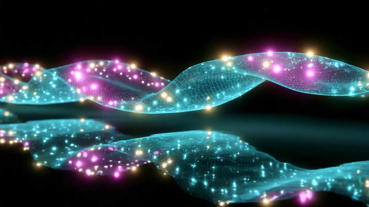 A Captivating Displays of Colorful Waves of Light and Reflections in a Surreal Digital Space, Showcasing the Beauty of Radiant Patterns and Dynamic Energies in an Enigmatic Environment