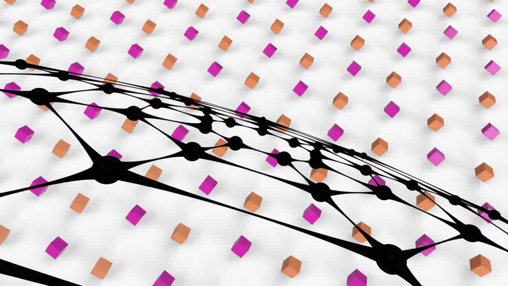 Animation of pattern with black network and cubes moving
