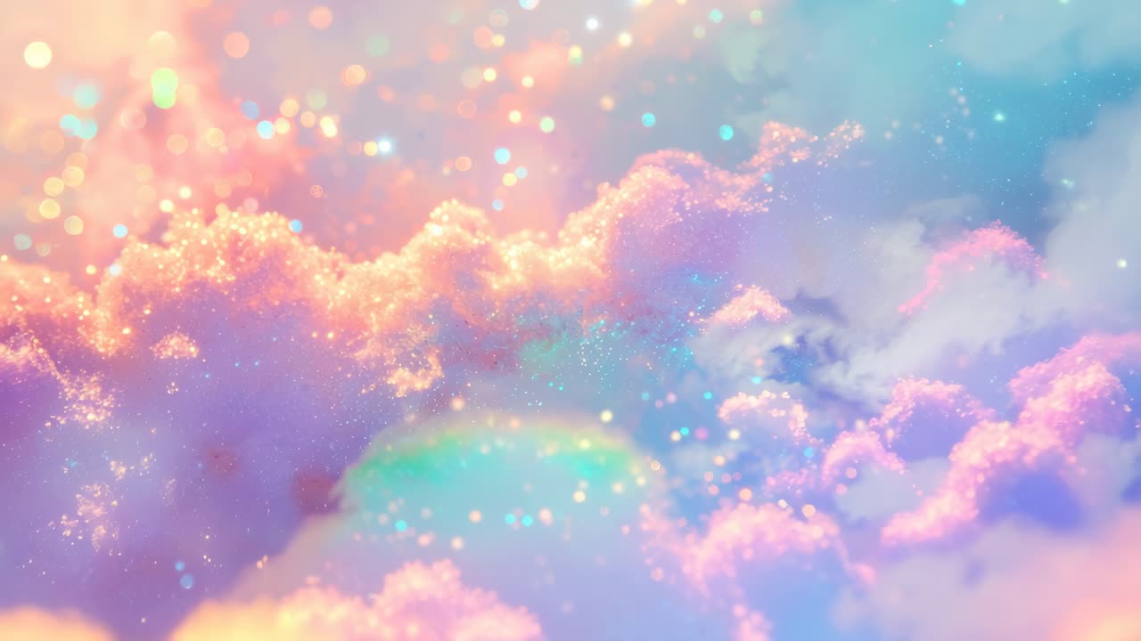 Drømmende pastel skyer med funklende bokeh-lys skaber en magisk stemning