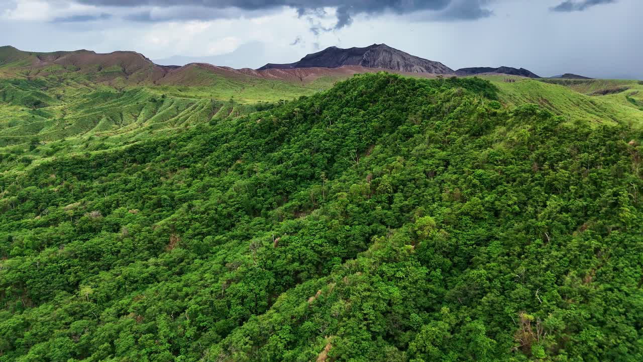 Aerial View of Lush Green Volcanic Landscape