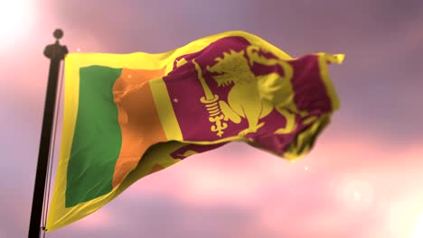 bandera de sri lanka ondeando en el viento en lento al atardecer, bucle