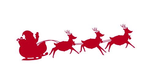 Digital-animation-of-red-silhouette-of-santa-claus-in-sleigh-being-pulled-by-reindeers-against-white