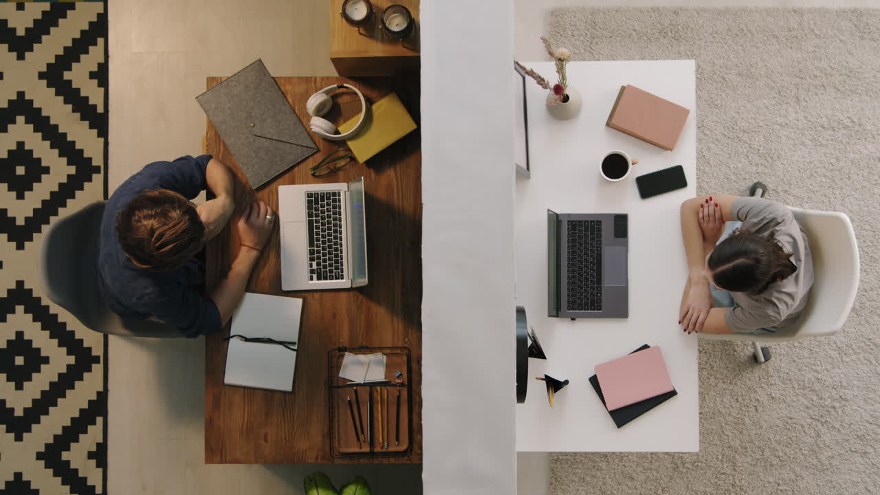 Top View of People Separated by Wall Video Calling