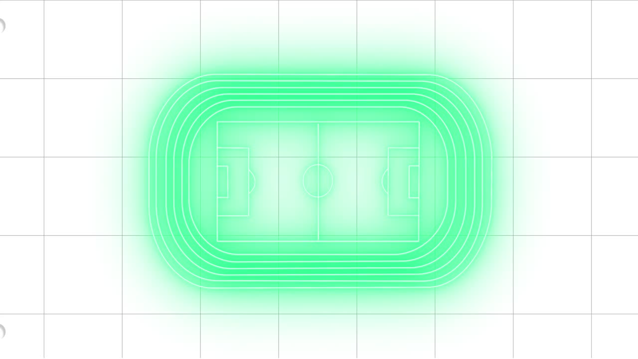 Animation of neon football game strategy against square lined paper white background
