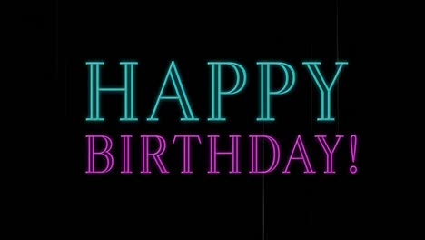 animation of happy birthday text over glitch on black background