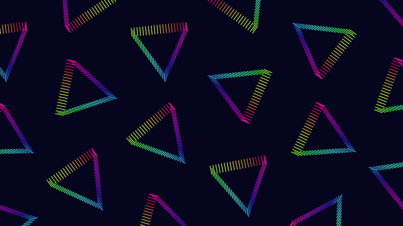 repetir el patrón de triángulos de fantasía de neón del arco iris de las líneas en el gradiente negro