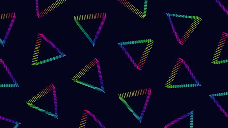 repetir el patrón de triángulos de fantasía de neón del arco iris de las líneas en el gradiente negro