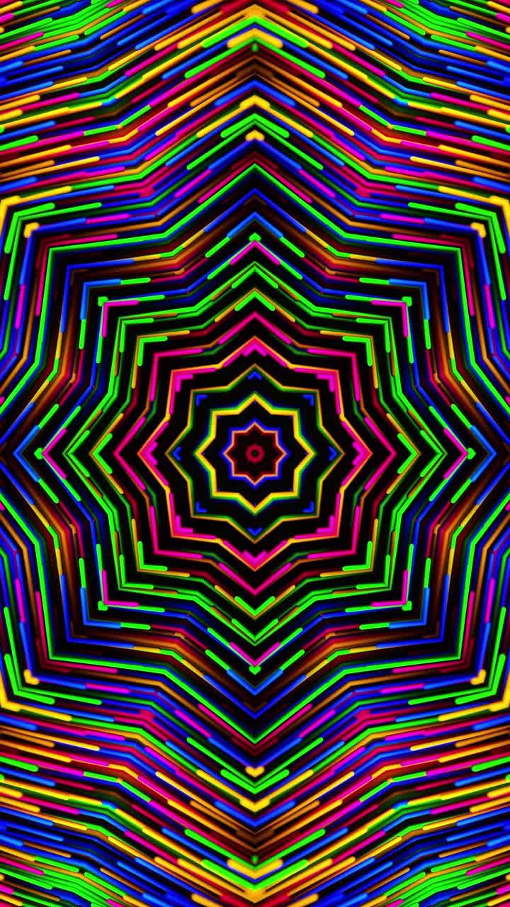 Colorful, psychedelicly designed background with star. Kaleidoscope VJ loop Vertical