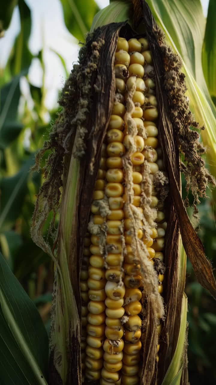 Damaged Corn Cob in Field