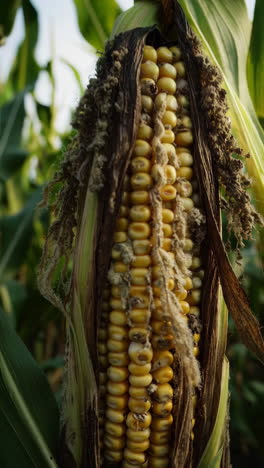 damaged corn cob in field